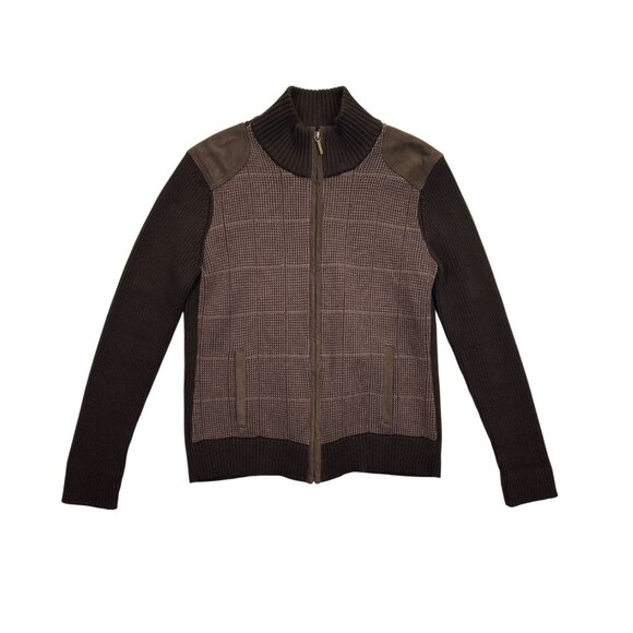 LRL Lauren Ralph‎ Lauren Sweater Womens L Brown Ribbed Suede Zip - Picture 1 of 7